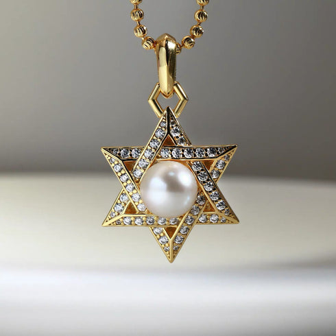 Hexangular Star Pearl Pendant Gold Necklace - Trendy & Versatile